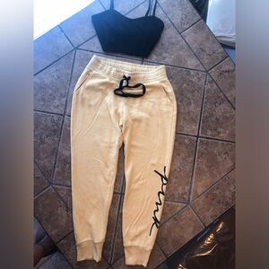 PINK 🖤💛Victoria's Secret light yellow drawstring joggers with cursive logo